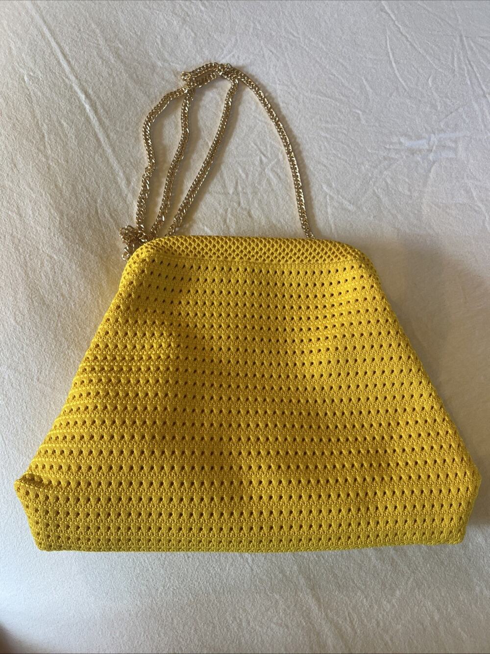 Woven Clutch Purse Crossbody Bag Crochet Chain Strap Yellow retro style Cosplay